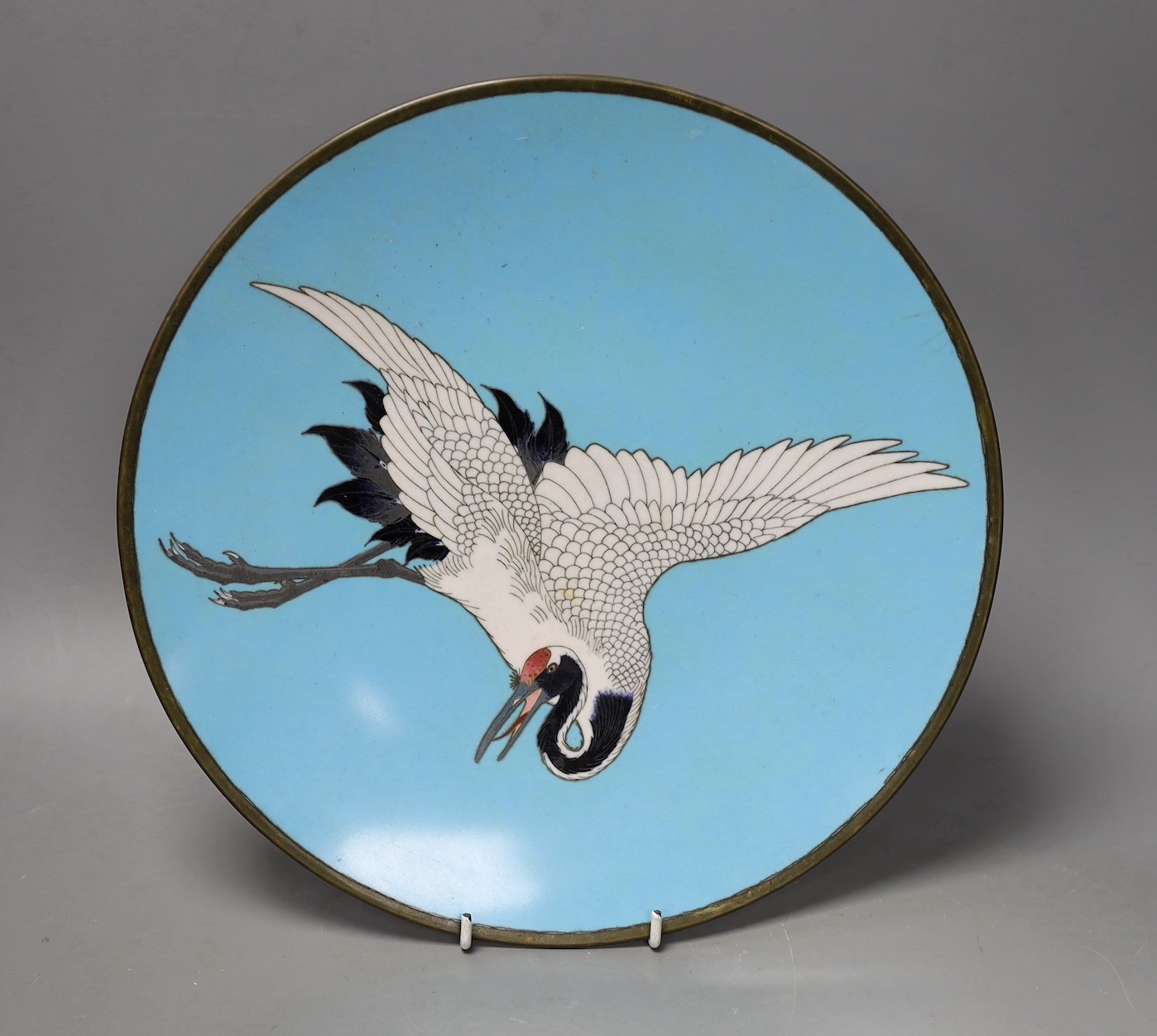 A Japanese cloisonné enamel ‘crane’ dish, 31cm diameter